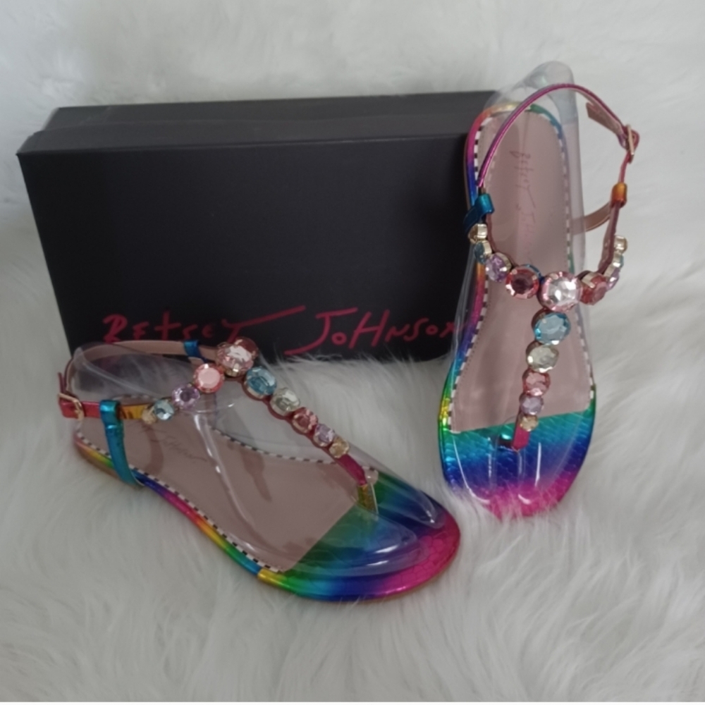 Betsey Johnson Jamari Embellished T-strap Sandal Women's Size 7.5M NIB